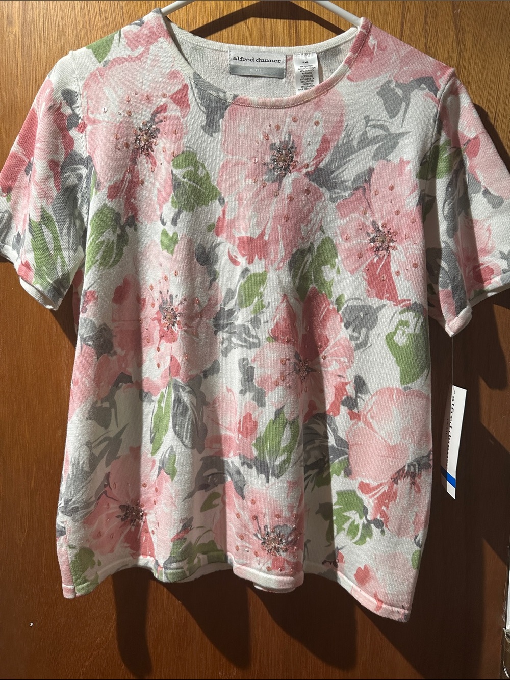 Alfred Dunner Pink & Green Floral Short Sleeve sweater